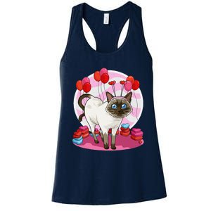 Funny Siamese Cat Heart Valentine Day Gift Women's Racerback Tank