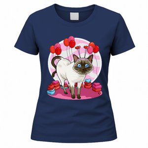 Funny Siamese Cat Heart Valentine Day Gift Women's T-Shirt