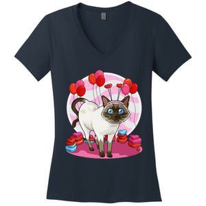 Funny Siamese Cat Heart Valentine Day Gift Women's V-Neck T-Shirt