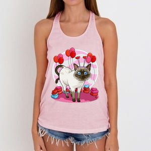 Funny Siamese Cat Heart Valentine Day Gift Women's Knotted Racerback Tank