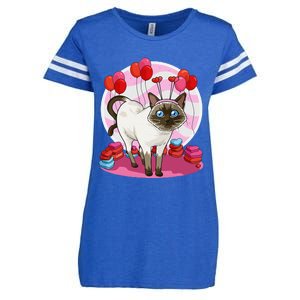 Funny Siamese Cat Heart Valentine Day Gift Enza Ladies Jersey Football T-Shirt