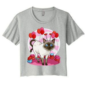 Funny Siamese Cat Heart Valentine Day Gift Women's Crop Top Tee