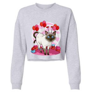 Funny Siamese Cat Heart Valentine Day Gift Cropped Pullover Crew