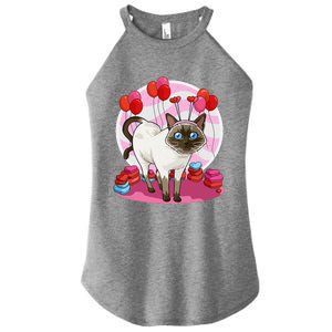 Funny Siamese Cat Heart Valentine Day Gift Women's Perfect Tri Rocker Tank