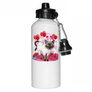 Funny Siamese Cat Heart Valentine Day Gift Aluminum Water Bottle