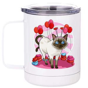 Funny Siamese Cat Heart Valentine Day Gift 12 oz Stainless Steel Tumbler Cup