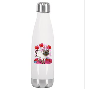 Funny Siamese Cat Heart Valentine Day Gift Stainless Steel Insulated Water Bottle