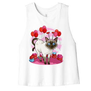 Funny Siamese Cat Heart Valentine Day Gift Women's Racerback Cropped Tank