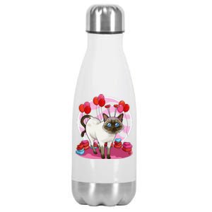 Funny Siamese Cat Heart Valentine Day Gift Stainless Steel Insulated Water Bottle