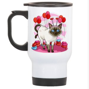 Funny Siamese Cat Heart Valentine Day Gift Stainless Steel Travel Mug