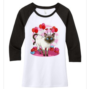 Funny Siamese Cat Heart Valentine Day Gift Women's Tri-Blend 3/4-Sleeve Raglan Shirt