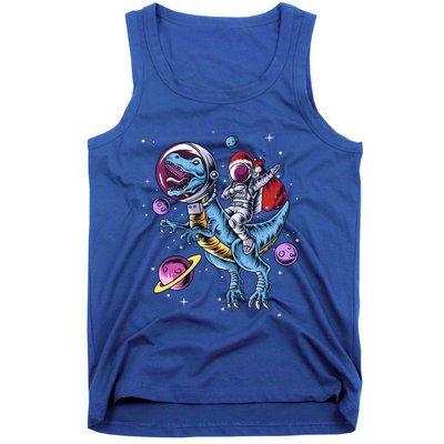 Funny Santa Claus Astronaut Christmas Riding Dinosaur Trex Gift Tank Top