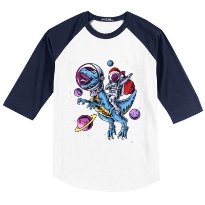 Funny Santa Claus Astronaut Christmas Riding Dinosaur Trex Gift Baseball Sleeve Shirt