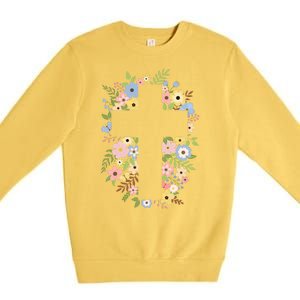 Floral Spring Cross Christianity Premium Crewneck Sweatshirt