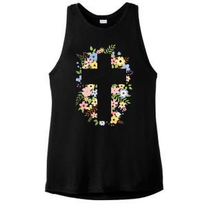 Floral Spring Cross Christianity Ladies PosiCharge Tri-Blend Wicking Tank