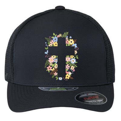 Floral Spring Cross Christianity Flexfit Unipanel Trucker Cap