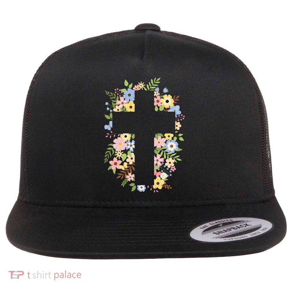 Floral Spring Cross Christianity Flatbill Hat