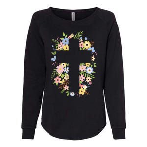 Floral Spring Cross Christianity Womens California Wash Sweatshirt