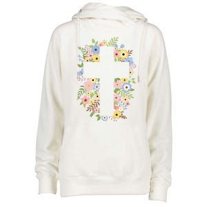 Floral Spring Cross Christianity Womens Funnel Neck Pullover Hood