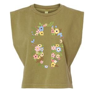 Floral Spring Cross Christianity Garment-Dyed Women's Muscle Tee