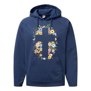 Floral Spring Cross Christianity Performance Fleece Hoodie