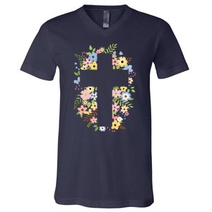 Floral Spring Cross Christianity V-Neck T-Shirt