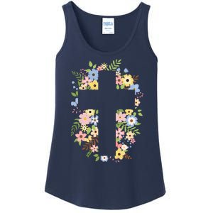 Floral Spring Cross Christianity Ladies Essential Tank