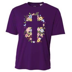 Floral Spring Cross Christianity Cooling Performance Crew T-Shirt