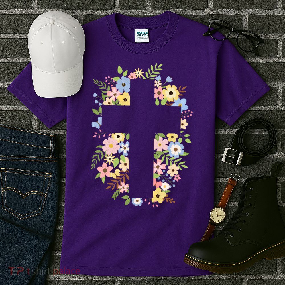 Floral Spring Cross Christianity Tall T-Shirt