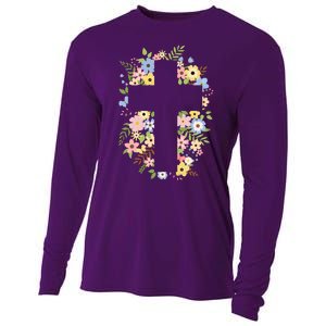 Floral Spring Cross Christianity Cooling Performance Long Sleeve Crew