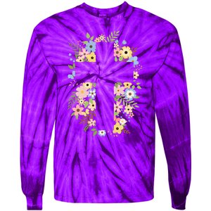 Floral Spring Cross Christianity Tie-Dye Long Sleeve Shirt