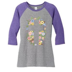 Floral Spring Cross Christianity Women's Tri-Blend 3/4-Sleeve Raglan Shirt