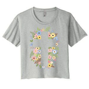 Floral Spring Cross Christianity Women's Crop Top Tee