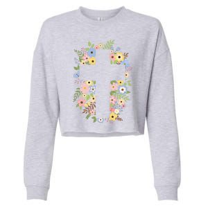 Floral Spring Cross Christianity Cropped Pullover Crew