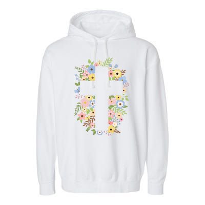 Floral Spring Cross Christianity Garment-Dyed Fleece Hoodie