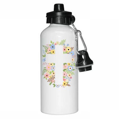 Floral Spring Cross Christianity Aluminum Water Bottle 