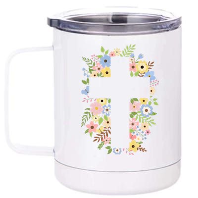 Floral Spring Cross Christianity 12 oz Stainless Steel Tumbler Cup