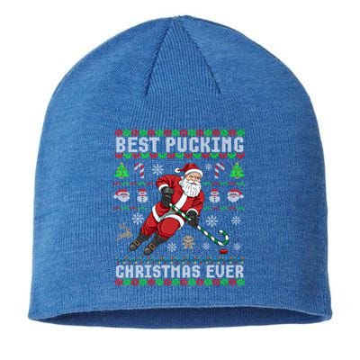 Funny Santa Claus Ugly Christmas Ice Hockey Best Pucking Gift Sustainable Beanie