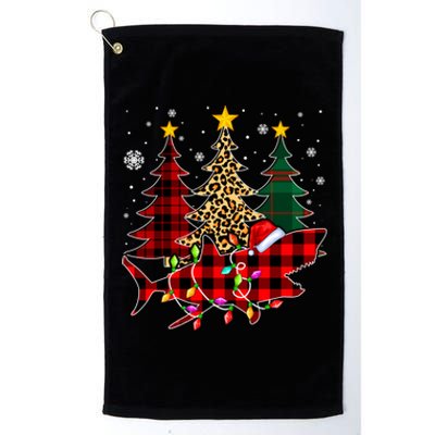 Funny Shark Christmas Tree Lights Xmas Plaid Santa Hat Gift Platinum Collection Golf Towel