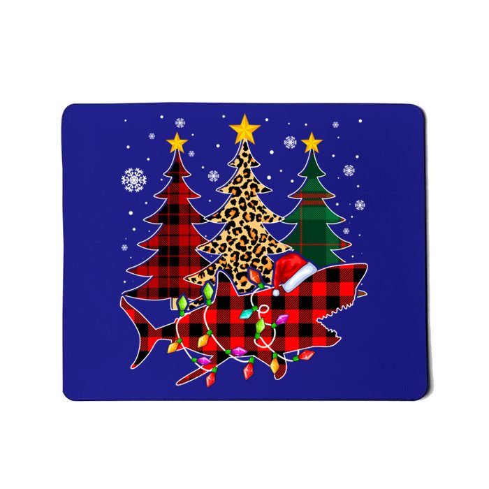 Funny Shark Christmas Tree Lights Xmas Plaid Santa Hat Gift Mousepad