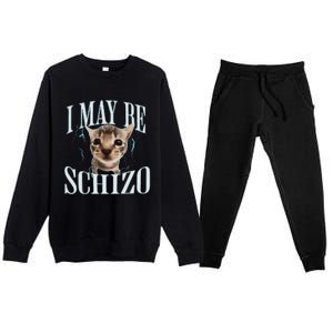 Funny Silly Cat Meme Premium Crewneck Sweatsuit Set