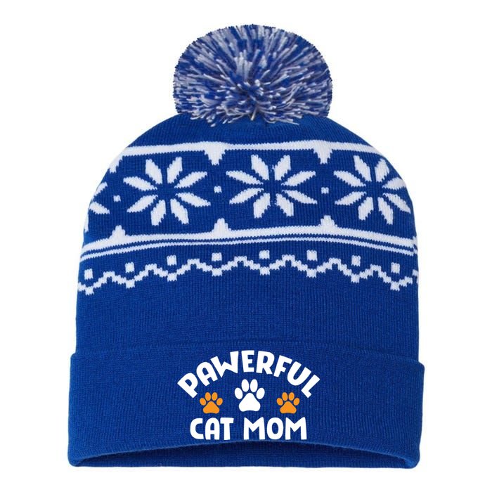 Funny Strong Cat Mom Paw Pun Inspirational Cat Owner Gift USA-Made Snowflake Beanie