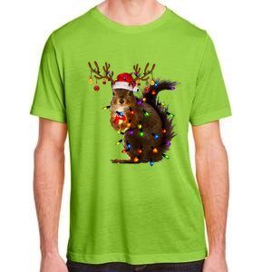 Funny Squirrel Christmas Tree Lights Reindeer Santa Hat Xmas Gift Adult ChromaSoft Performance T-Shirt