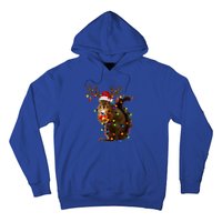 Funny Squirrel Christmas Tree Lights Reindeer Santa Hat Xmas Gift Hoodie