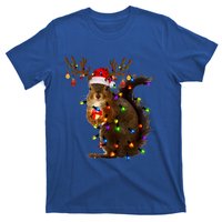 Funny Squirrel Christmas Tree Lights Reindeer Santa Hat Xmas Gift T-Shirt