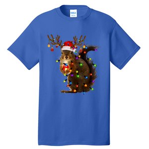 Funny Squirrel Christmas Tree Lights Reindeer Santa Hat Xmas Gift Tall T-Shirt