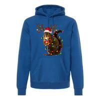 Funny Squirrel Christmas Tree Lights Reindeer Santa Hat Xmas Gift Premium Hoodie