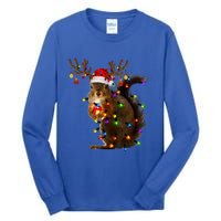 Funny Squirrel Christmas Tree Lights Reindeer Santa Hat Xmas Gift Tall Long Sleeve T-Shirt