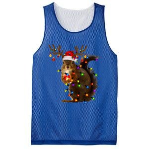 Funny Squirrel Christmas Tree Lights Reindeer Santa Hat Xmas Gift Mesh Reversible Basketball Jersey Tank