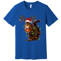 Funny Squirrel Christmas Tree Lights Reindeer Santa Hat Xmas Gift Premium T-Shirt